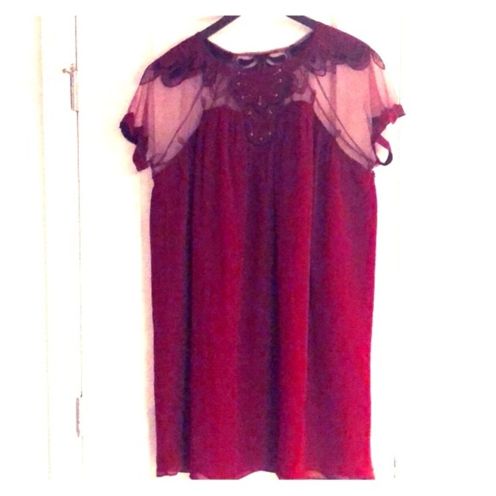 ASOSCurve Burgundy Dress w/ Detailed Illusion Neck